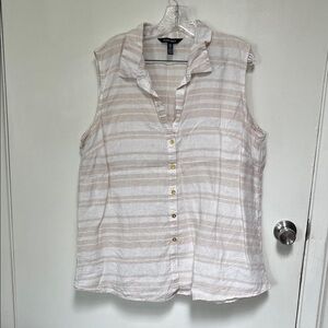 Ellen Tracy Cream Striped Sleeveless Button-Down Shirt